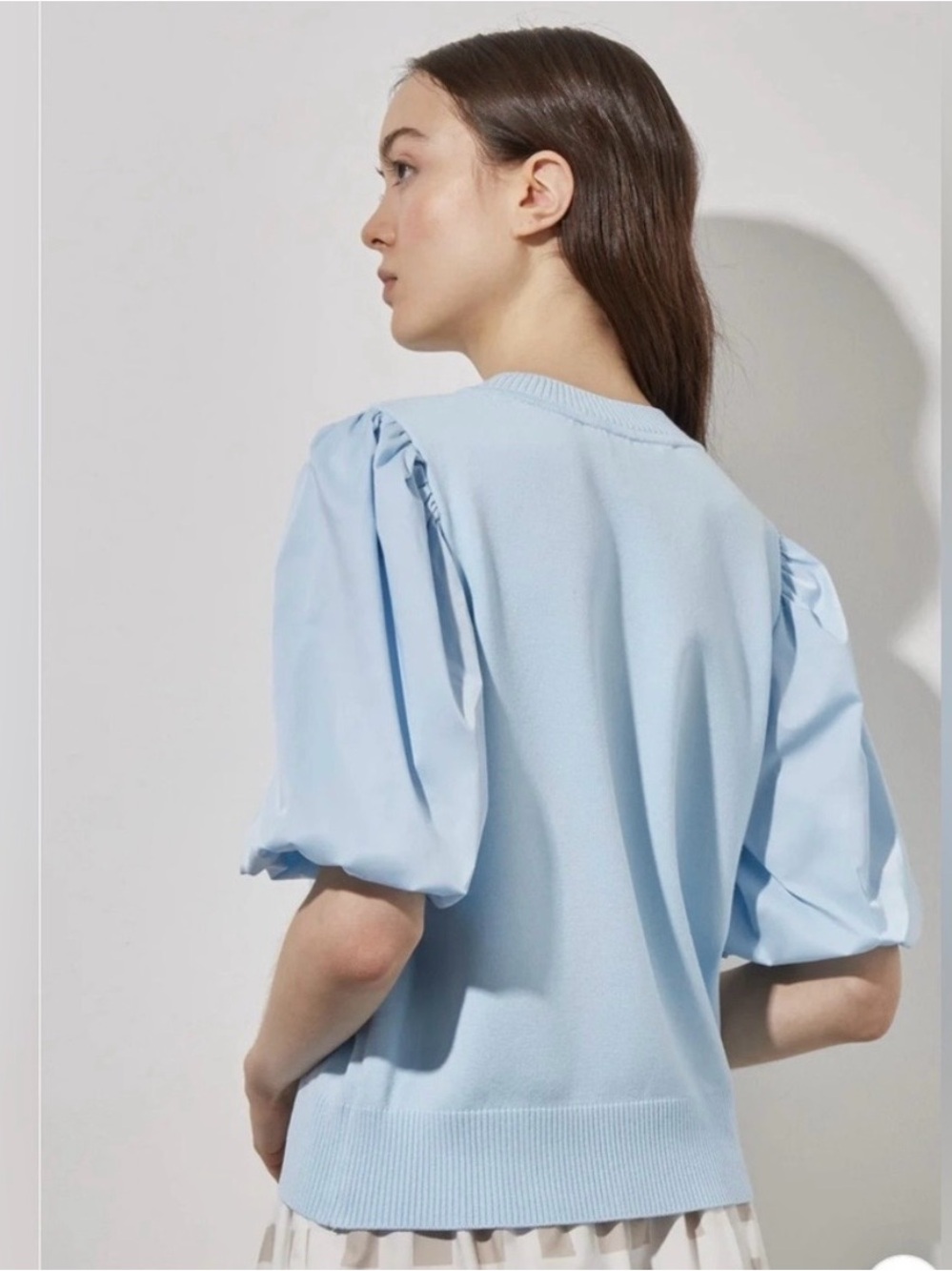 Ming Wang Light  Blue Puff-Sleeve Knit Top - Women's